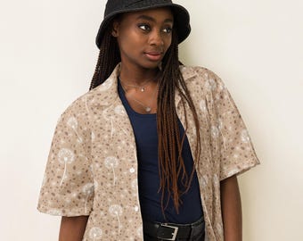 Dandelion Flowers Button Down Shirt, Floral Designer Streetwear Shirt, Stylish Aesthetic Aloha Beaches Shirt, Trendy Hawaiian Shirt, Unisex