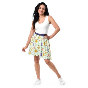 Aliens UFOs Printed Skater Skirt, Colorful Plus Size Skirt for Women, All Over Print Sci-Fi Patterned Skirt, Stylish Fashion Skirt, Gifts