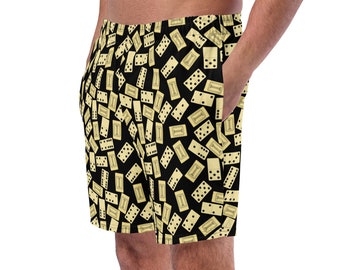 Dominos Patterned AOP Swimming Trunks, Summer Beach Pool Men's Swim Trunks, Resort Shorts, Bathing Surfing Shorts, Men’s Fashion, Gifts