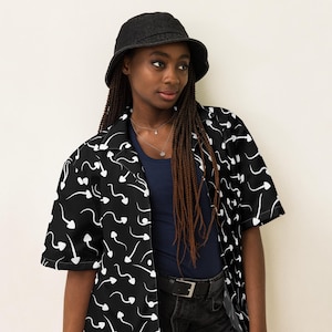 Male Anatomy Sperm Printed Unisex Button Down Shirt, Penis All Over Print Funky Aloha Hawaii Beach Shirt, Trendy Loungewear, Novelty Gift