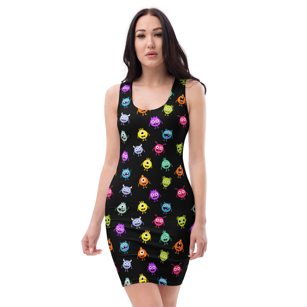 Alien Sci Fi Printed Bodycon Dress, UFO Aliens AOP Summer Beach Dress ...
