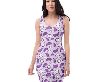 Eggplants Food Printed Bodycon Dress, Eggplants Lover Gift, Western Fashion Foodie Dress, Prom Evening Party Dress