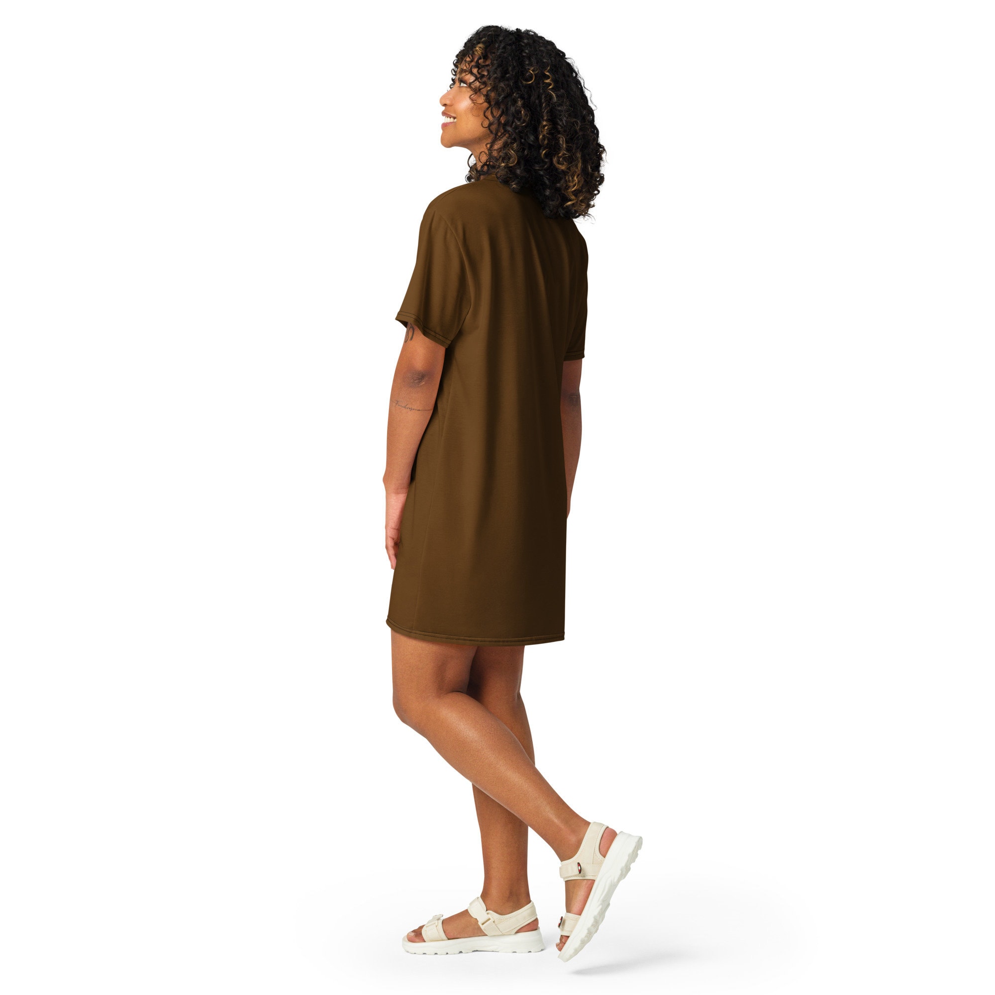 light brown t shirt dress Solid T-shirt for Women, Cute Aesthetic Fashion Dress, All over Print, Loungewear, Comfy Aloha Hawaiian Beach Dress making it ideal for features: Ruffles What to Wear After Overcoat Length in Inches:48