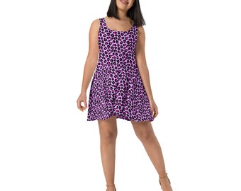 Cheetah Leopard Printed Skater Dress, Designer Festival Fashion all over Print Dress, Boho Hippie Y2K Festival Dress, Loungewear, Gifts
