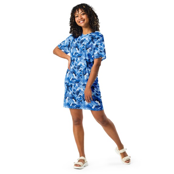 camo t shirt dress POSESHE Women's Loose T-Shirt Dress, Round Neck Print Roll Sleeve Dresses From casual outings to weekend adventures Olive Camo Print Curve Lined