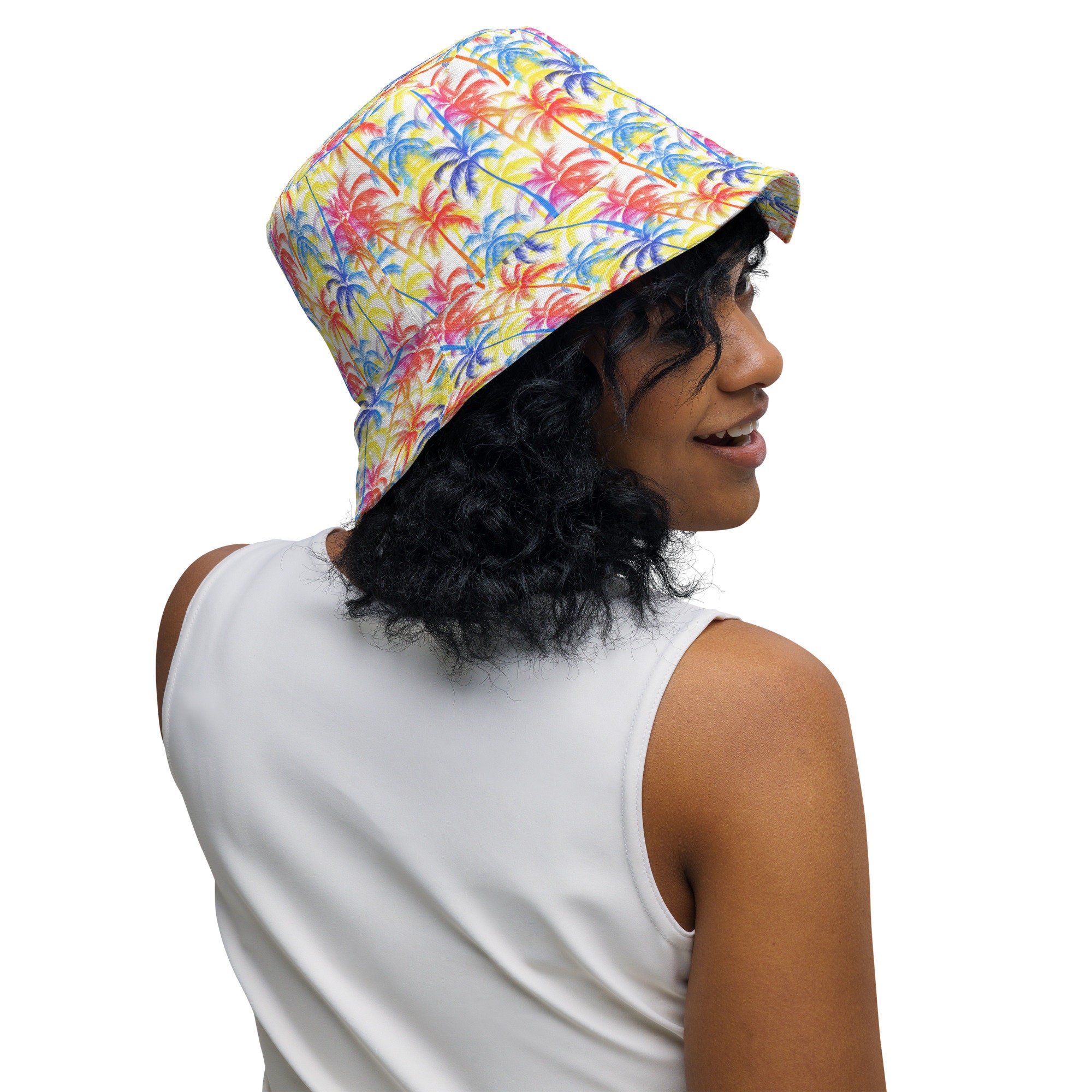 Printed Bucket Hat Unisex Packable Sun Hat Beach Vacation Travel Yellow Polka Dots Printed Reversible Bucket Hat, Aesthetic  main image 4