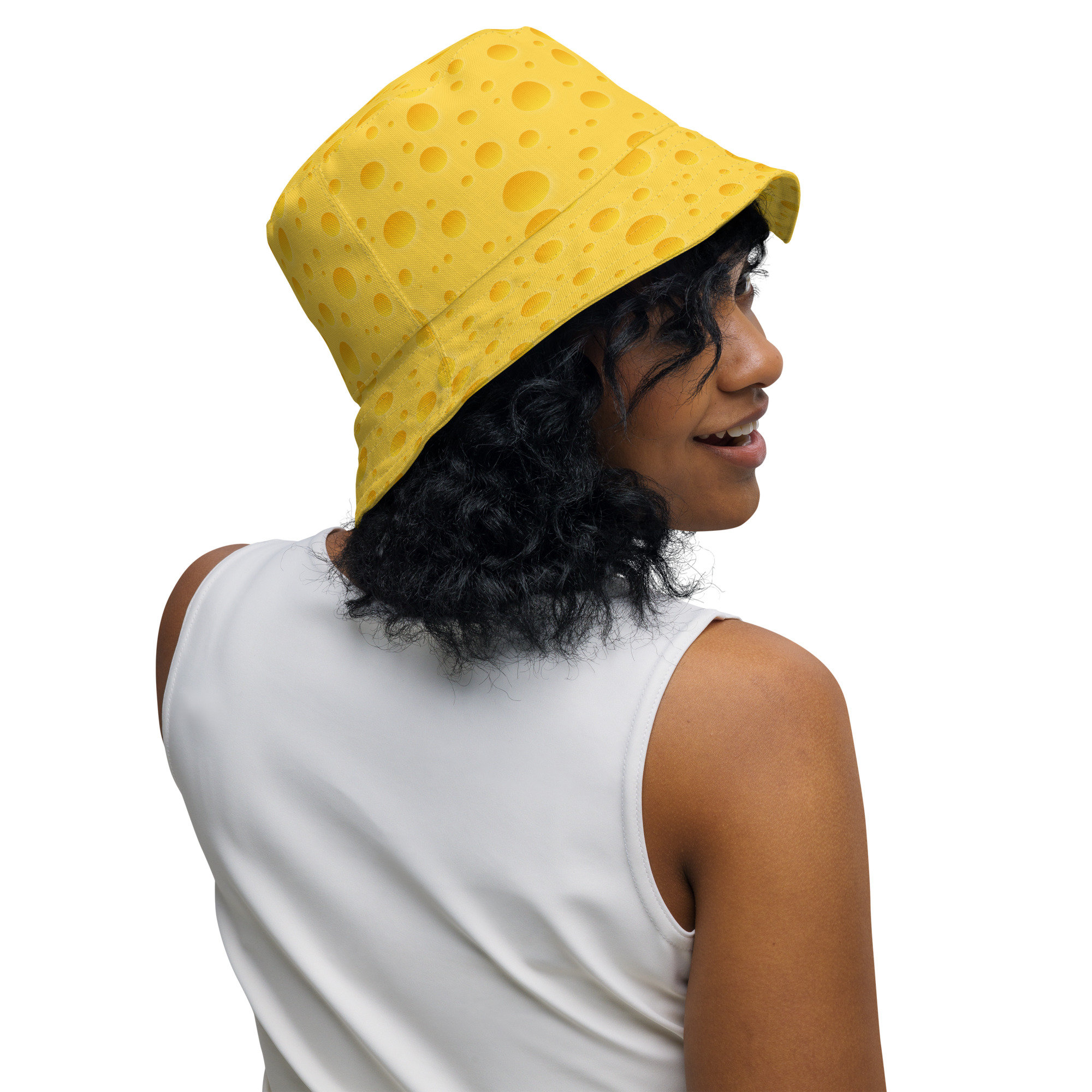 Cheese Snack Food Printed Bucket Hat, All Over Print Summer  display picture 3
