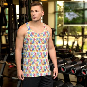 Palm Trees Printed Men&#39;s Tank Top, Gym Workout Fitness Sleeveless Tank Top Shirt, Bodybuilding Training Tank, Summer Top, Boyfriend Gifts
