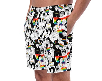 Gay Pride Parade Men's Swim Trunks, Rainbow Men's Swimwear, Swim Briefs, Bathing Suit, Men’s Shorts, Activewear, Surfing Shorts, Gay Gift