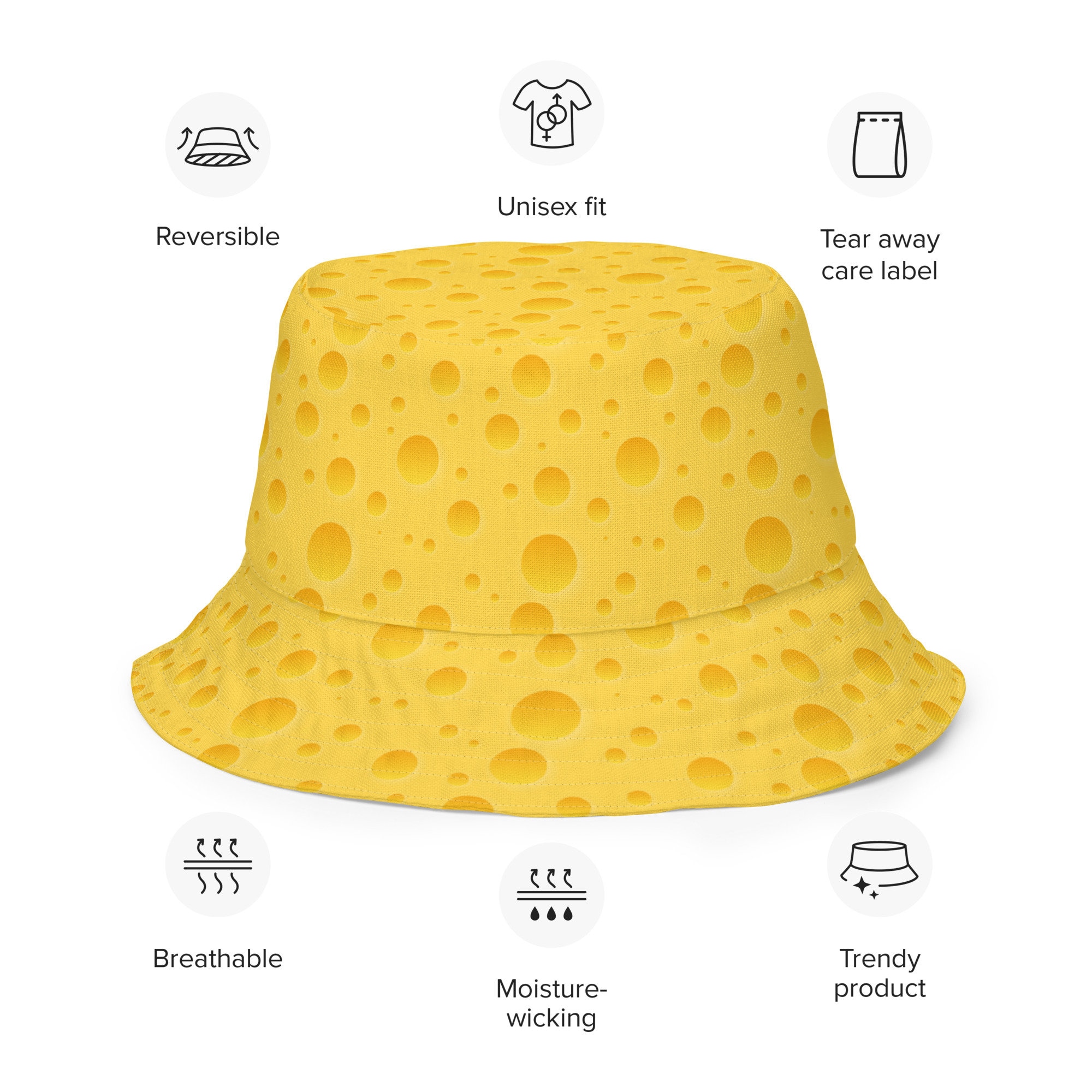 Funny Food Cheese Print Bucket Hat - Foldable Travel Sun Hat for Men Women Cheese Snack Food Printed Bucket Hat, All Over Print Summer  main image 2