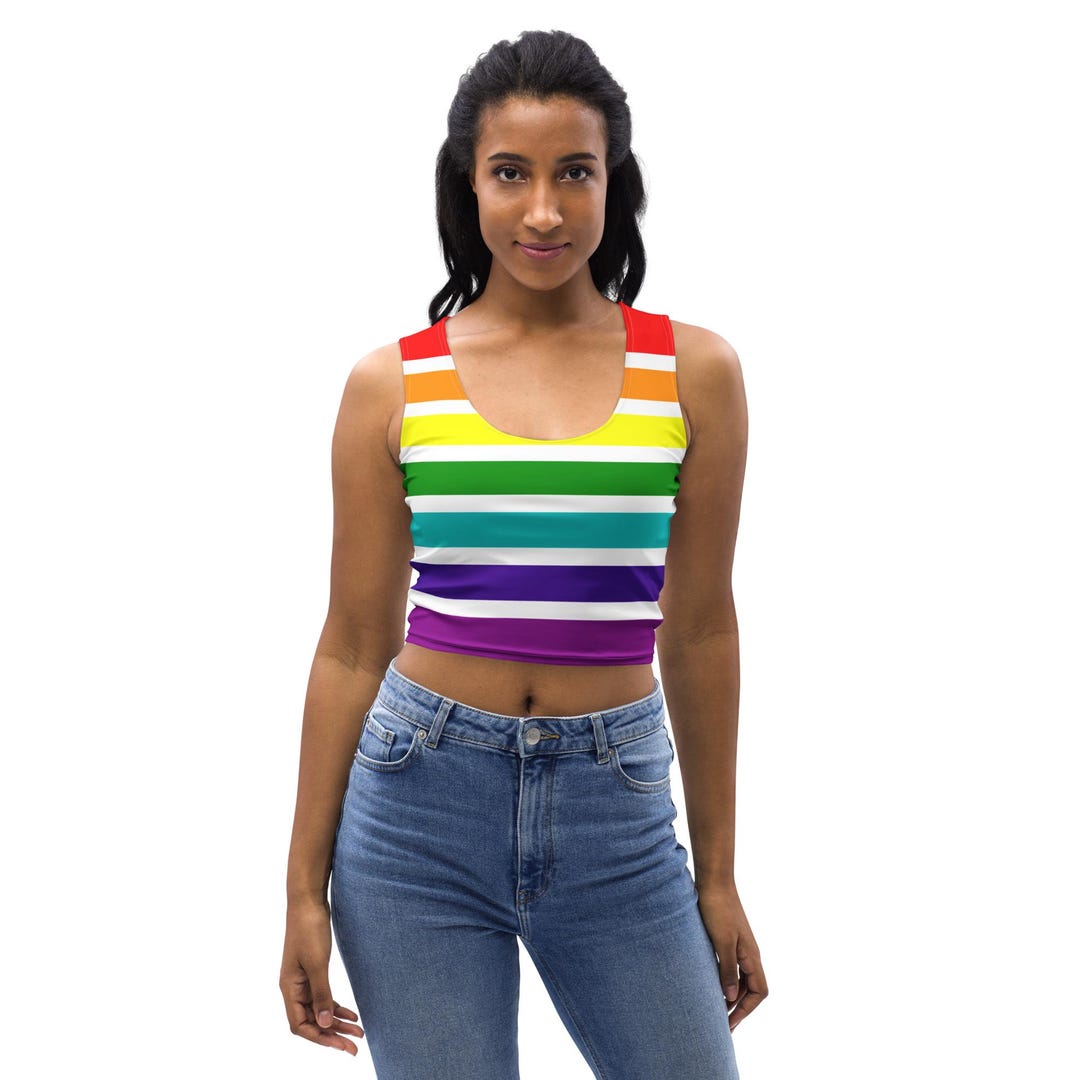 【あんな様】Multicolor Stripe TankTop Rainbow Striped Women Tank Top, All Over Print Gym Workout Fitness