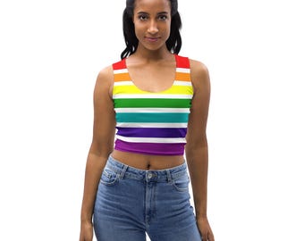 Rainbow Striped Women Tank Top, All Over Print Gym Workout Fitness