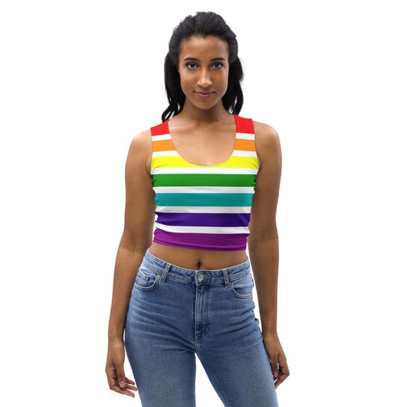 Rainbow Striped Women Tank Top, All Over Print Gym Workout Fitness