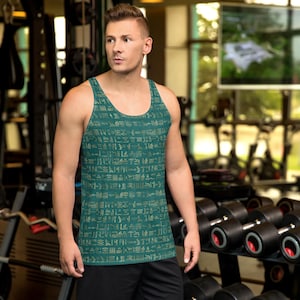 Egypt Hieroglyphics Printed Men&#39;s Tank Top, Egyptian Gym Workout Tank, Fitness Top, Summer Beach Tank, Everyday Wear, Egypt Gifts for Him