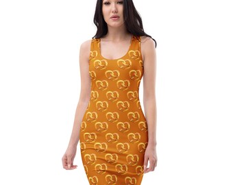Pretzels Snack Food Printed Bodycon Dress, Pretzel Lover Gift, Western Fashion Foodie Dress, Prom Evening Party Dress