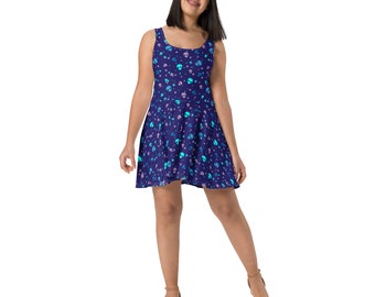 Aliens Sci-fi Skater Dress, Outer space UFO Dress, All over Print, Summer Streetwear Fashion Dress, Beach Dress Women, Aliens Lover Gifts
