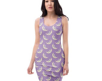 Koala Bears Moon Printed Bodycon Dress, Celestial Casual Dress, Fitted Resort Dress, Summer Beach Dress, Koala Bear Lover Gift