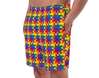 Gay Pride Men's Swim Trunks, Rainbow Mens Swimwear, Swim Briefs, Bathing Suit, Men’s Shorts, Activewear, Surfing Shorts, Gay Gift For Him