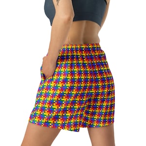 LGBTQ Checkered Athletic Shorts, Gay Lesbian Pride Gym Workout Shorts, Gay Lesbian Gift, LGBT Summer Beach Shorts, Elastic Waist, Plus Size