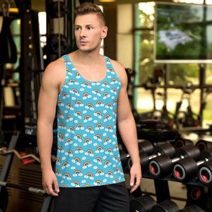 Rainbows Printed Men&#39;s Tank Top, All Over Print Unique Gym Workout Tank Top, Comfy Muscle Tank, Sleeveless Top Shirt, Gym Gifts for Him