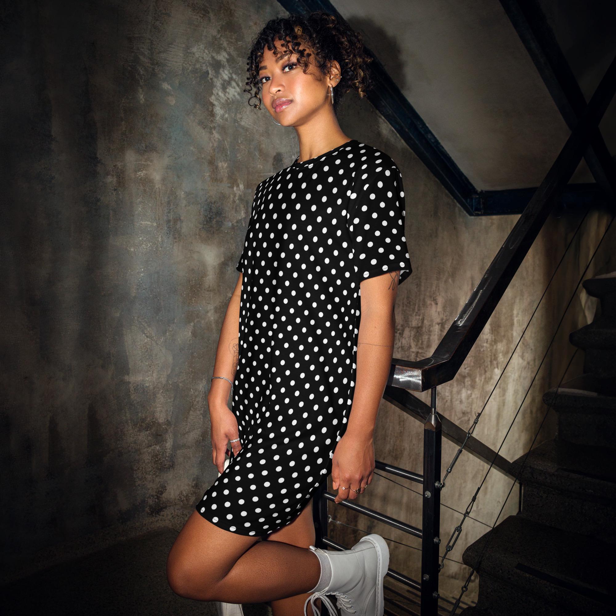 polka dot t shirt dress Polka Dot Shirt Dress in White/Black
