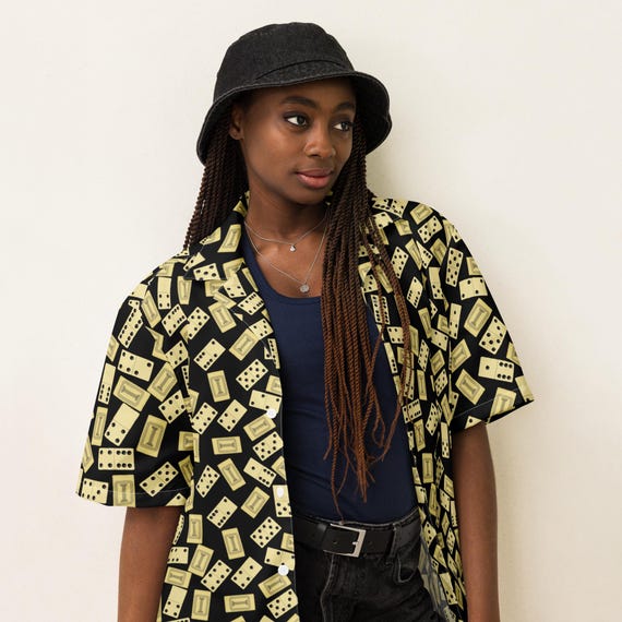 Dominos Printed Unisex Button Down Shirt, Funny All Over Print
