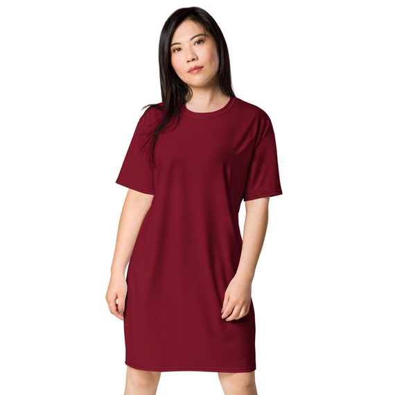 Women's T-Shirt Dress - Casual Summer Swing Pleated Mini Dress In Burgundy (Size M) - View #7