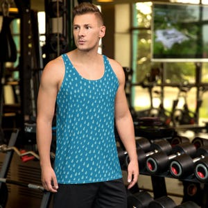 Raindrops Printed Men&#39;s Tank Top, All Over Print Unique Gym Workout Tank Top, Comfy Muscle Tank, Sleeveless Top Shirt, Gym Gifts for Him