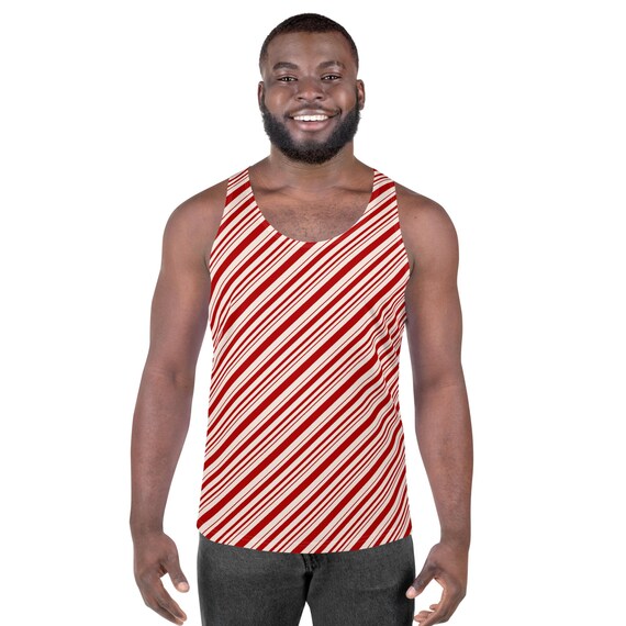 Candy Cane Striped Tank Top for Men, Holiday Festival Tank, Gym