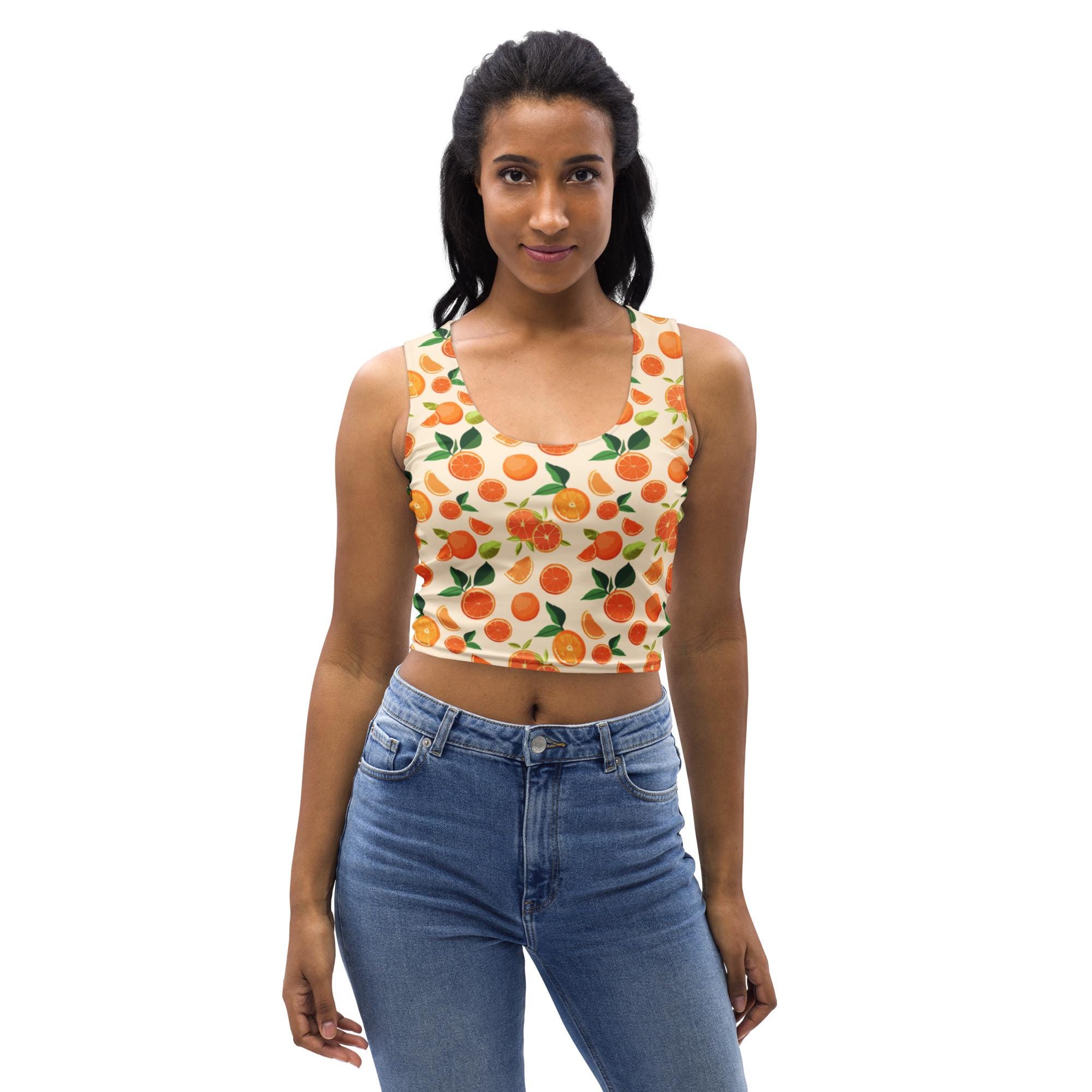 Citrus Oranges Fruit Printed Women Tank Top, Orange Lover Gift