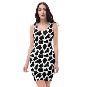Cow Spots Farm Animal Printed Bodycon Dress, Casual Dress, Fitted Resort Dress, Summer Beach Dress, Cow Lover Gift
