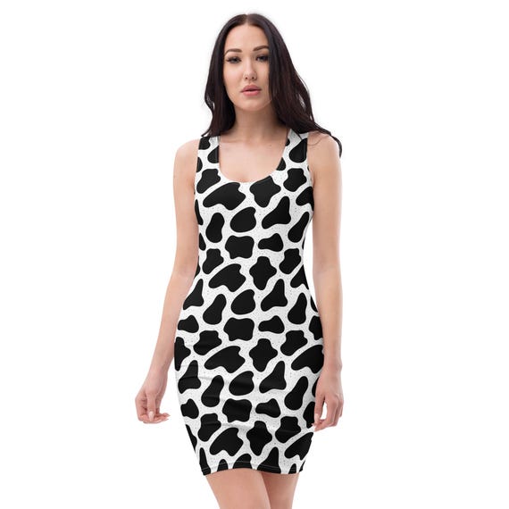 cow bodycon dress Spots Farm Animal Printed Dress, Casual Dress, Fitted Resort Dress, Summer Beach Dress, Cow Lover Gift Poster girl