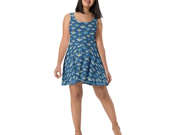 Aliens Sci-fi Skater Dress, Outer space UFO Dress, All over Print, Summer Streetwear Fashion Dress, Beach Dress Women, Aliens Lover Gifts