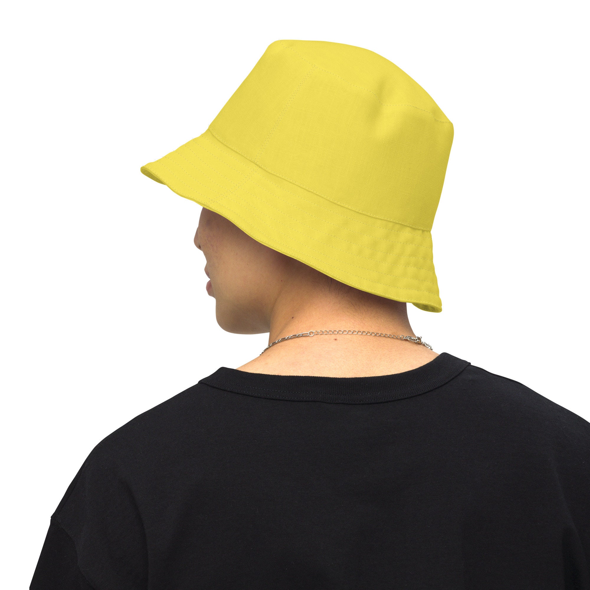Solid Bright Yellow Reversible Bucket Hat, Unisex Summer 