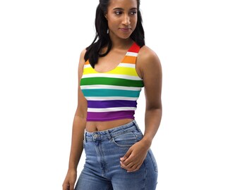Rainbow Striped Women Tank Top, All Over Print Gym Workout Fitness
