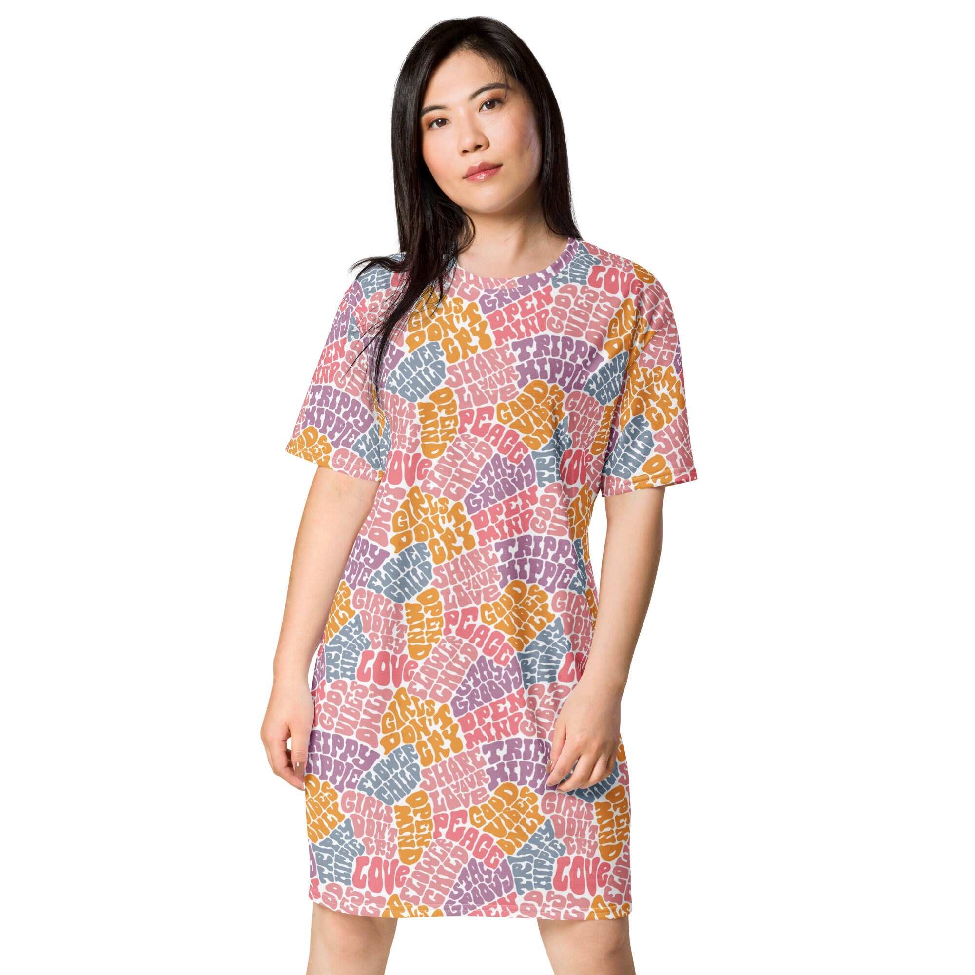 good vibes t shirt dress Good Vibes Daisy T-Shirt Dress: Lavender Floral Print, Casual Summer Style