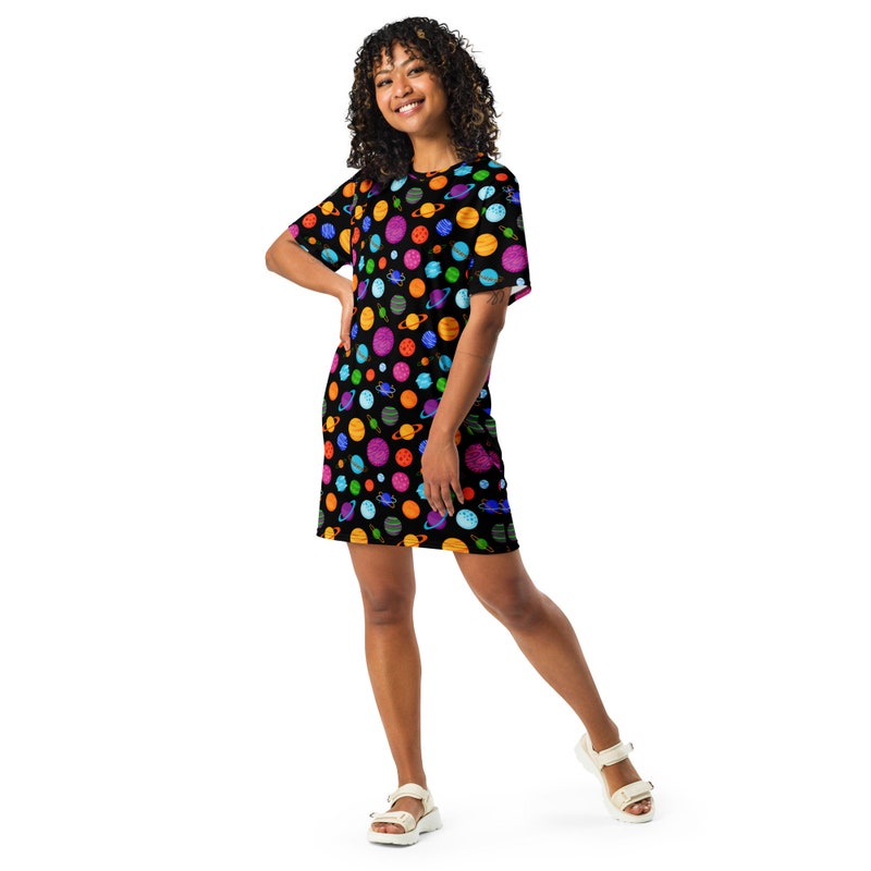 Planet Spaceship Pattern Print Dress