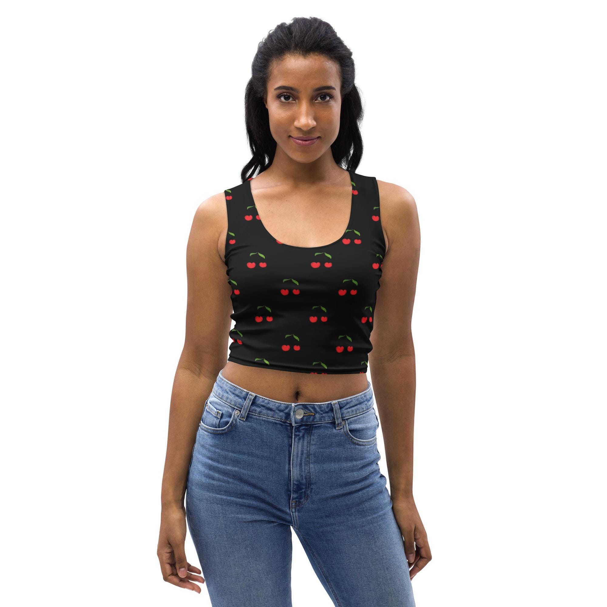 Cherries Fruit Printed Women Tank Top, Cherry Lover Gift for Her