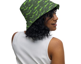 Alligators Crocodile  Print Reversible Bucket Hat, Casual Summer Beach Hat, Rave Bucket Hat, Festival Outfit, Cool Outdoor Hat, Gator Gift
