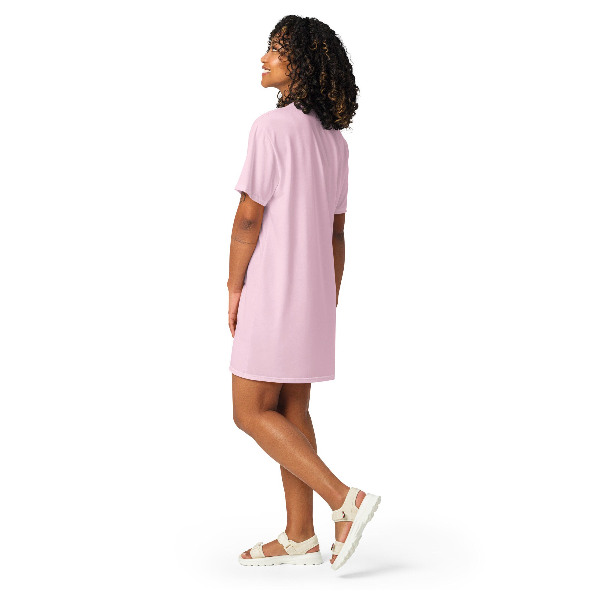 Solid Pastel Pink T-shirt Dress for Women, Cute Aesthetic Fashion Shirt Dress, All over Print, Loungewear, Aloha Hawaiian Beach Dress