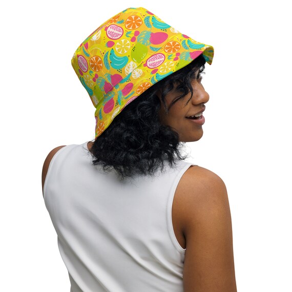 Tropical Fruit Food Printed Reversible Bucket Hat, Aesthetic  display picture 3