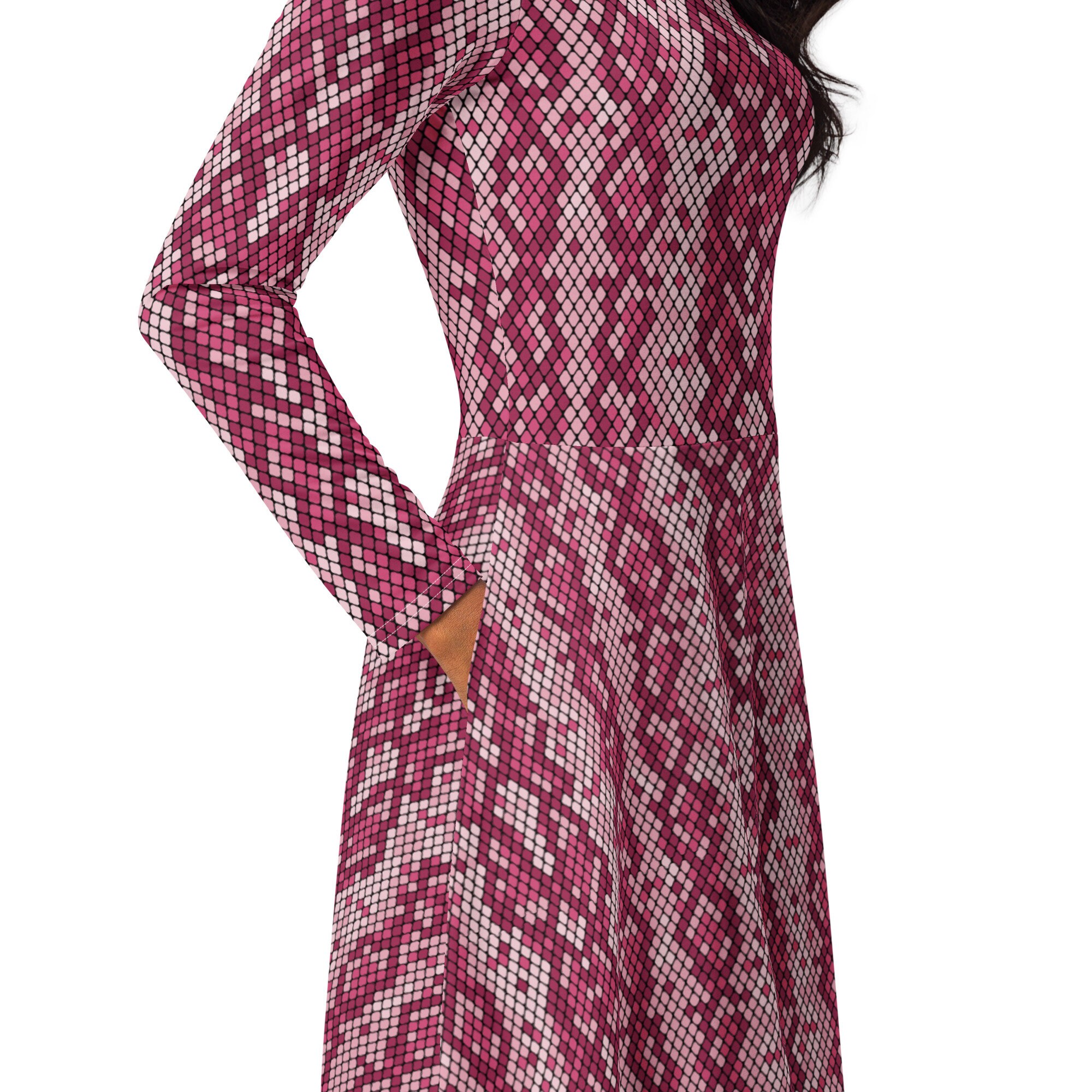 Snake Skin Print Midi Dress, Round Neck Prom Party Dress, Long Sleeve  Casual Dress With Pockets, Reptile Snake Lover Gift, Loungewear Dress - Etsy