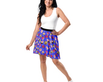 Cupcakes Printed Skater Skirt, Colorful Plus Size Skirt for Women, All Over Print Food Patterned Skirt, Stylish Fashion Skirt, Foodie Gift