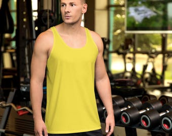Solid Bright Yellow Men's Tank Top, Gym Workout Fitness Sleeveless Tank Top Shirt, Bodybuilding Training Tank, Summer Top, Boyfriend Gifts