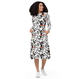 Rainbow Pride Midi Dress, LGBTQ Women Full Sleeves Dress, Lesbian Pride Dress, Colorful Dress with Pockets, Asexual Bisexual Dress, Gifts