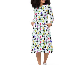 chinese dress ladies Cat Midi Dress L