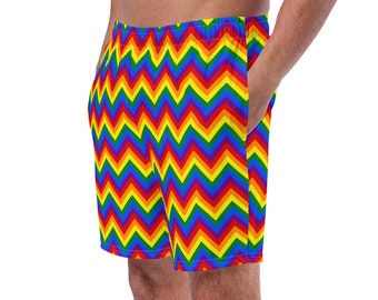 Gay Pride Men's Swim Trunks, Rainbow Mens Swimwear, Swim Briefs, Bathing Suit, Men’s Shorts, Activewear, Surfing Shorts, Gay Gift For Him