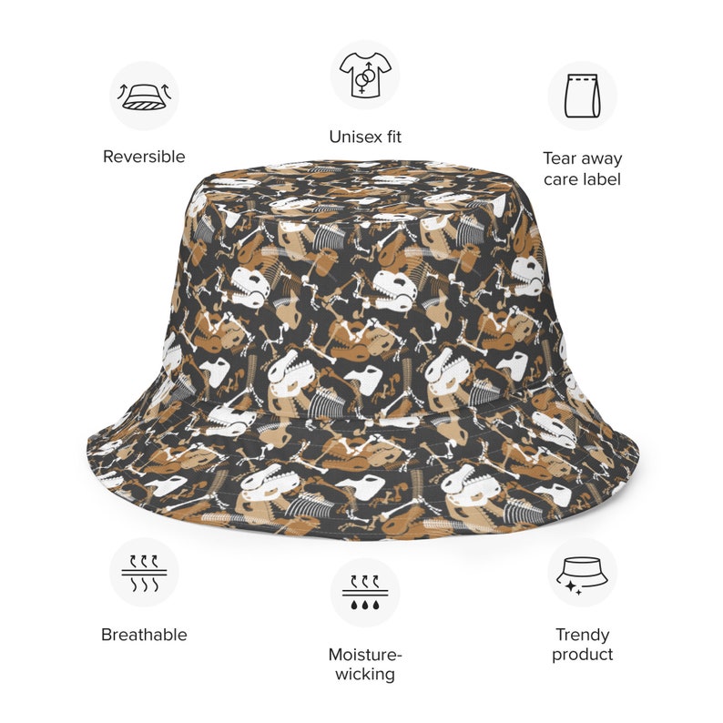 Dinosaur Bones Printed Reversible Bucket Hat, Aesthetic Summer Beach ...