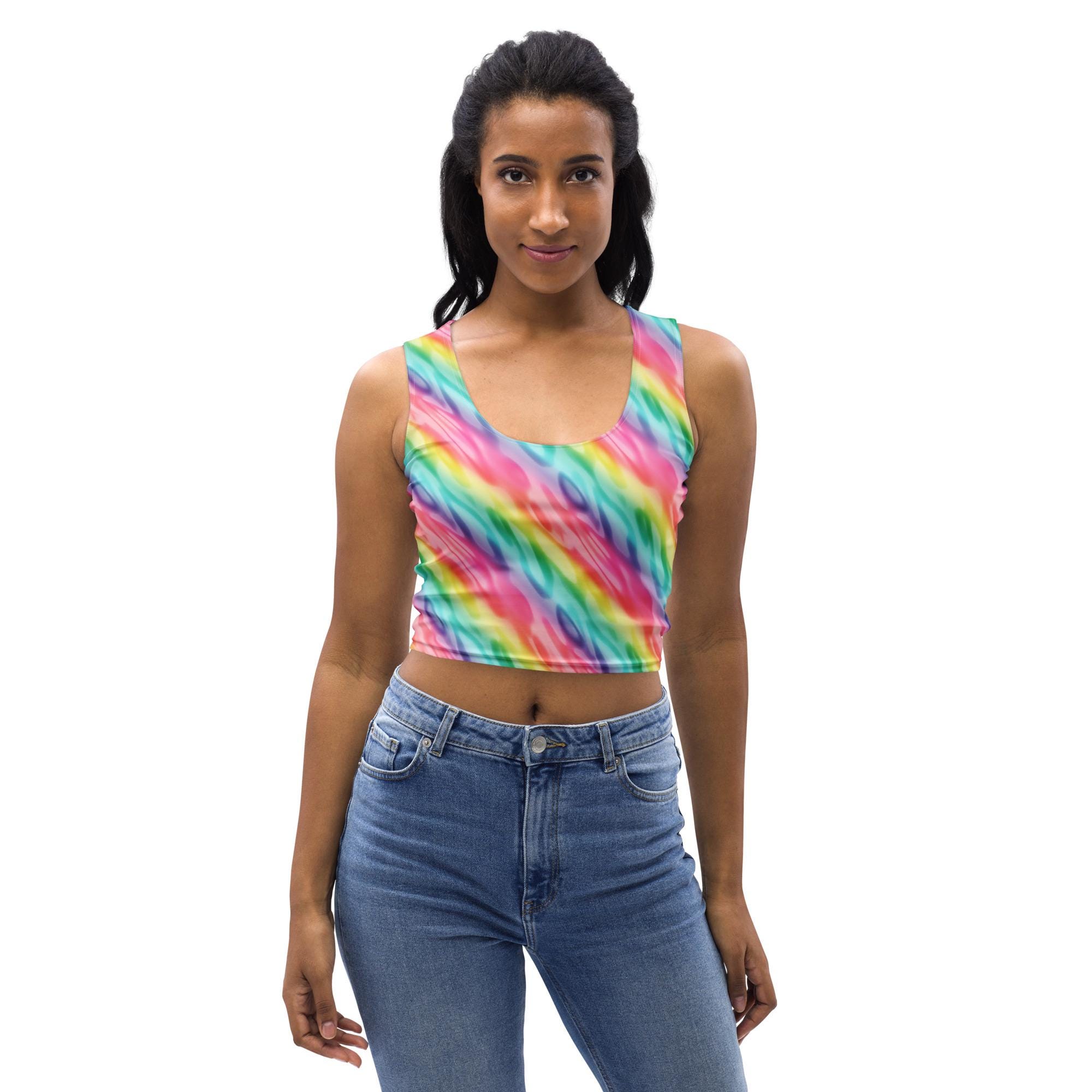 Pastel Rainbow Striped Women Tank Top, All Over Print Gym Workout