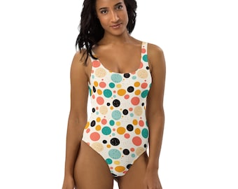 Polka Dot Bedruckter Badeanzug, Einzigartiger Einteiler-Badeanzug für Damen, bunt bedruckter Badeanzug, Damen-Bademode-Badeanzug, Geschenke für Sie